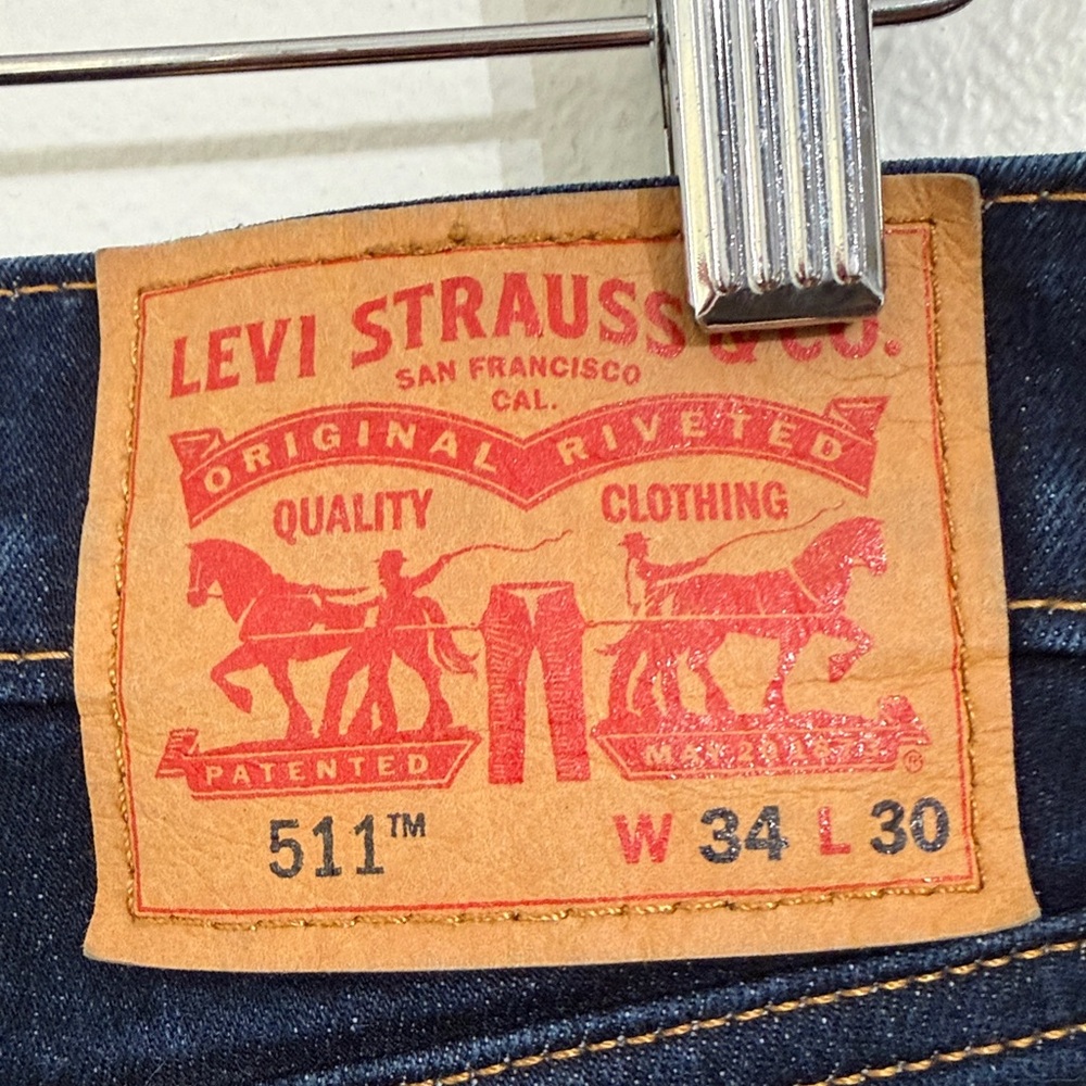 Levi's 511 Slim Fit Jeans Mens 34x30 Denim Dark Wash - Picture 5 of 13